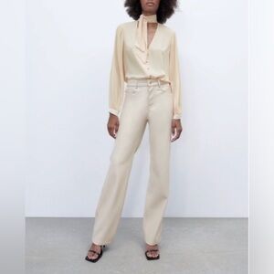 Zara Cream Straight Leather Pants / Size 0